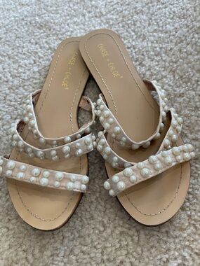 Chase + Chloe Pearl Embellished Nude Flat Sandals Size 8
